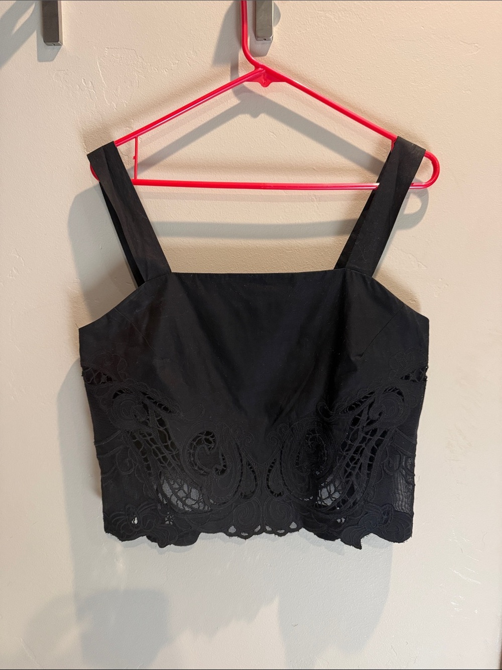 rag & bone Black Cropped Lace-Trim Tank Top